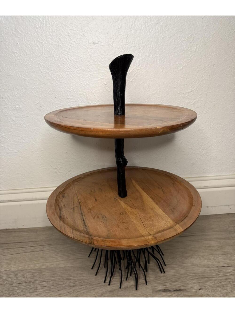 Witch's Broomstick Tiered Tray Viral Halloween Decor Wood Metal Base